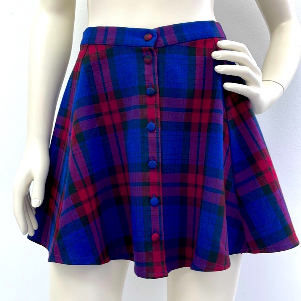 Forever 21 Plaid Mini Skater Skirt w/ Front Buttons - Picture 1 of 10